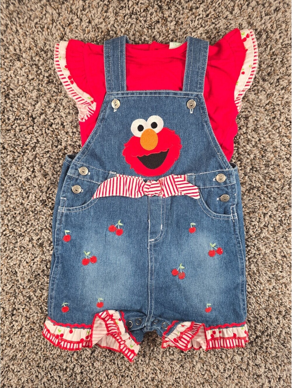 Sesame Street Elmo Denim Jean Overall Set Vtg Baby Sz 24MOS Embroidered 2007